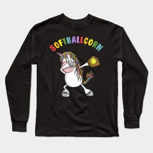 Softballcorn Dabbing Unicorn Softball Player Long Sleeve T-Shirt